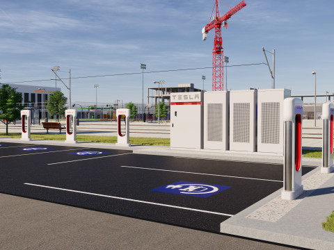 Stacja doładowania Tesli Model 3D