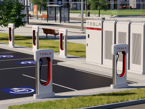 Stacja doładowania Tesli Model 3D