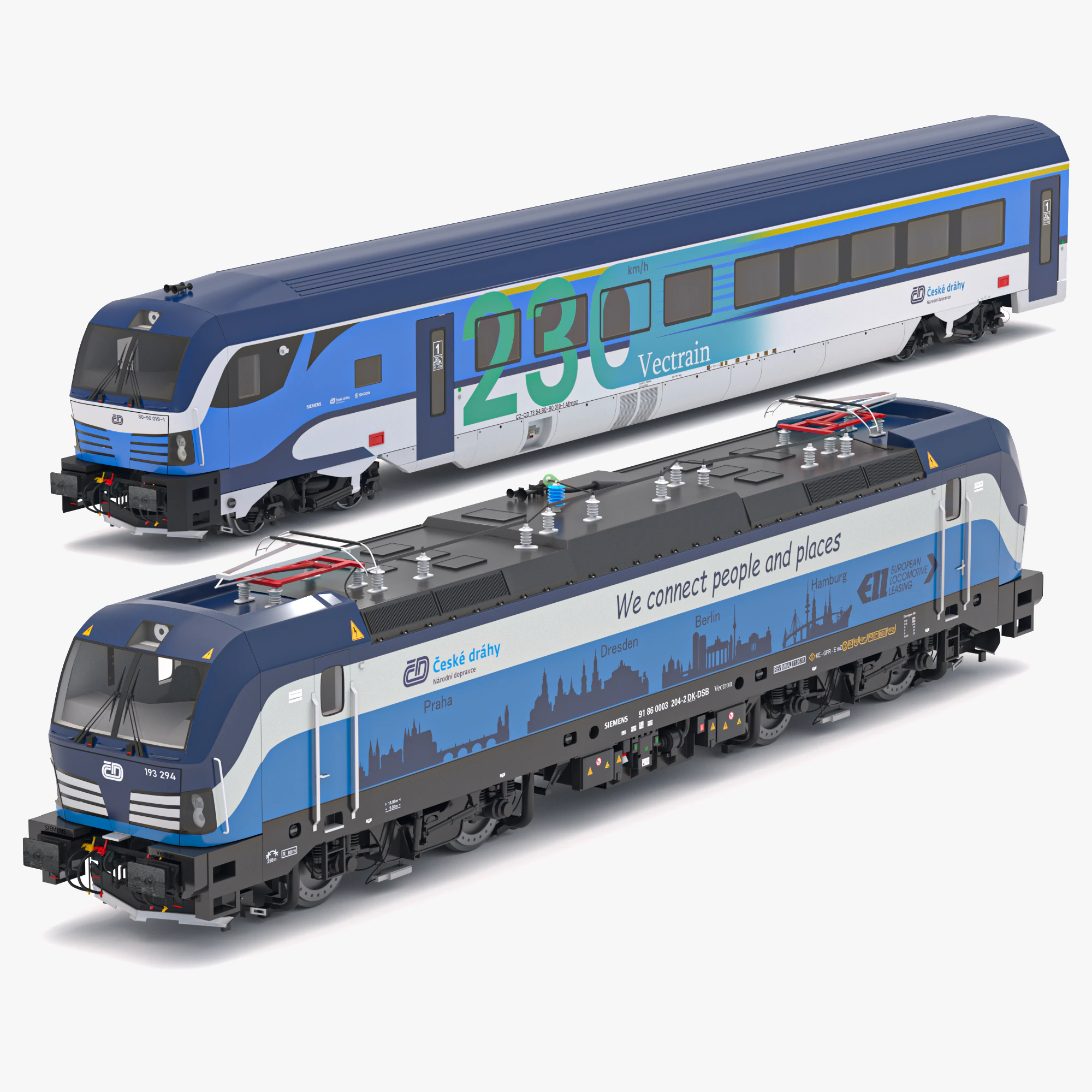 Siemens Vectron - Vectrain ComfortJet Collezione di treni 1 Modello 3D .c4d .max .obj .3ds .fbx .stl .blend