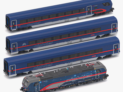 Trem de passageiros OBB Nightjet Collection 2 Modelo 3D