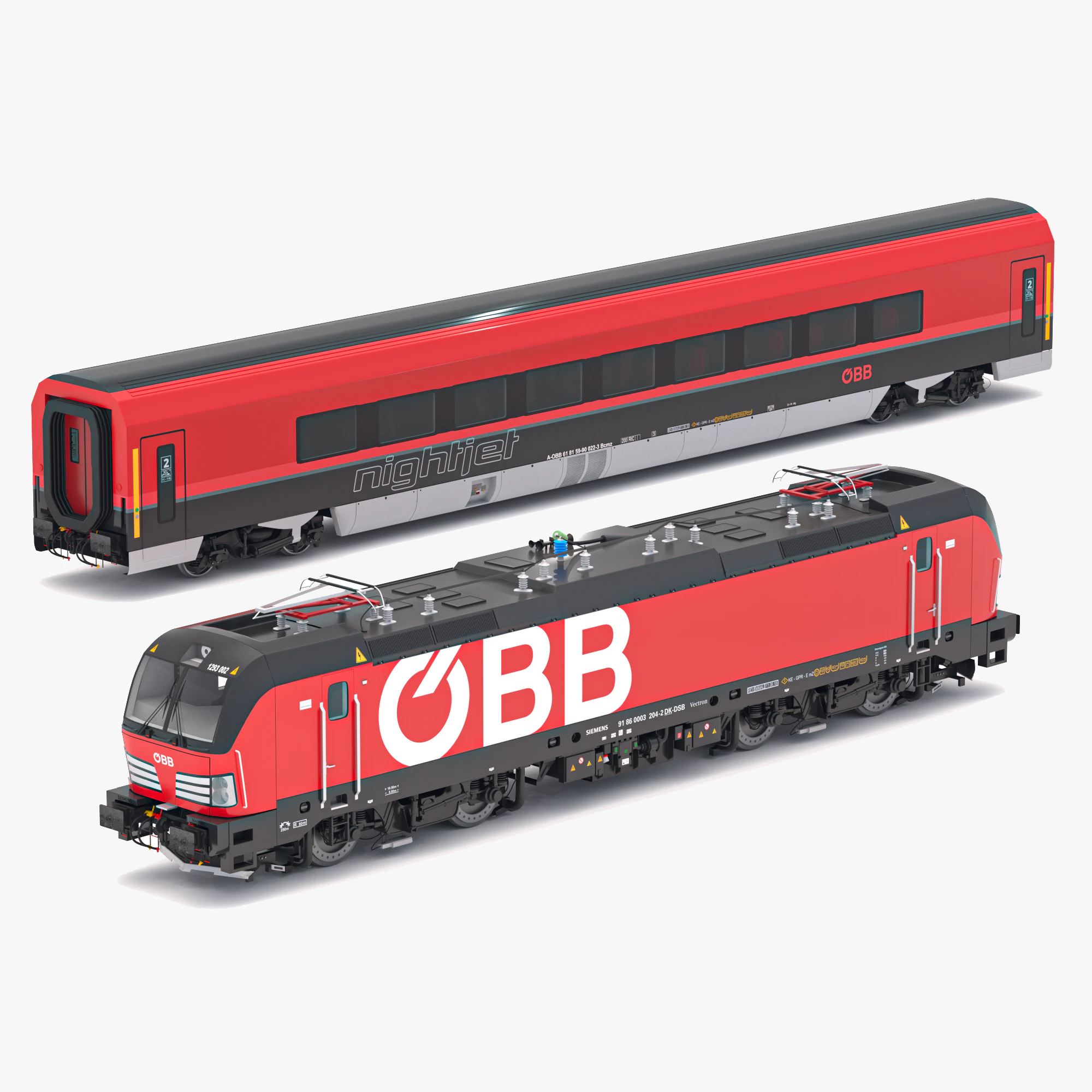 Treno passeggeri OBB Nightjet Collection 3 Modello 3D .c4d .max .obj .3ds .fbx .stl .blend