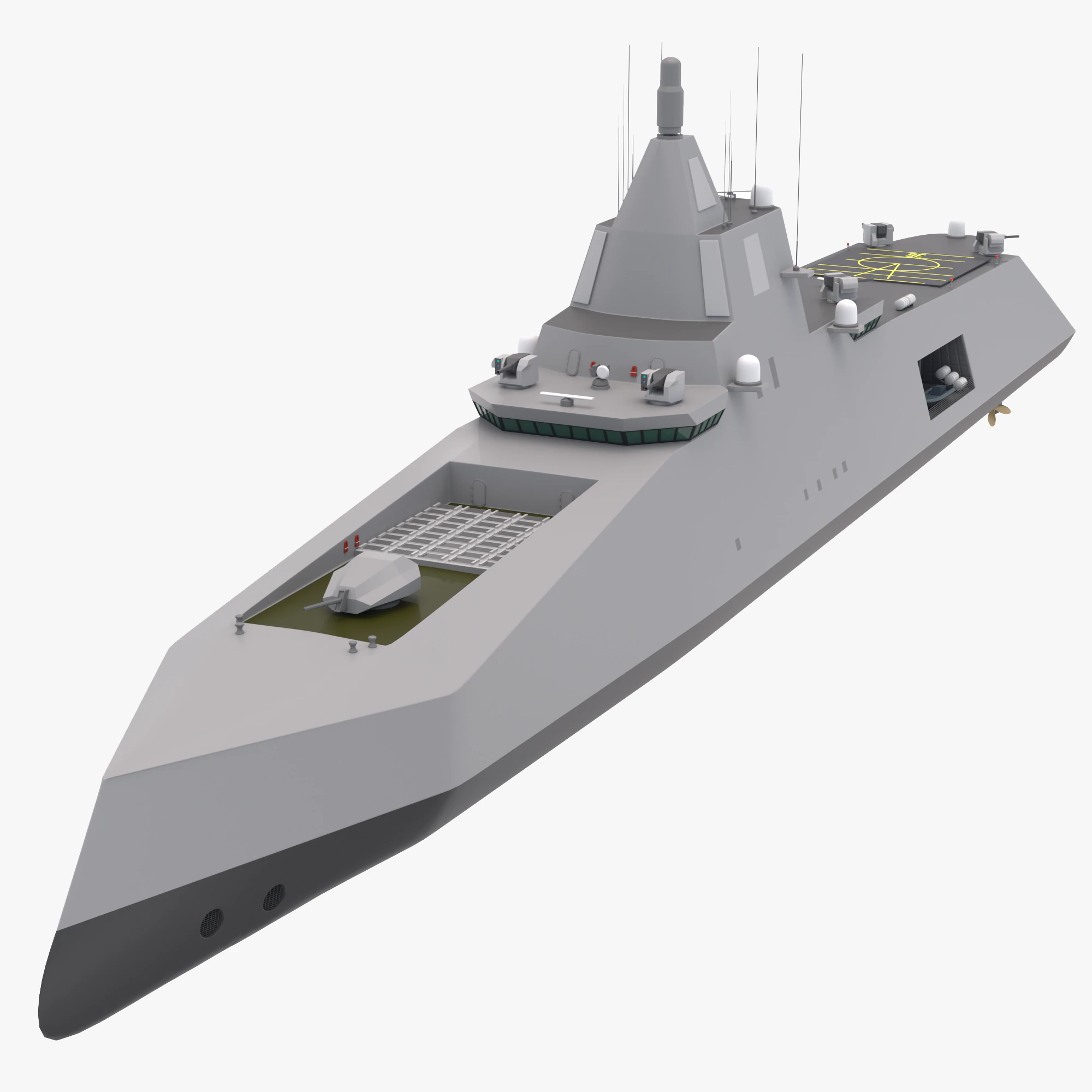 Stealth Navy Frigate 3D Model .c4d .max .obj .3ds .fbx .stl .blend