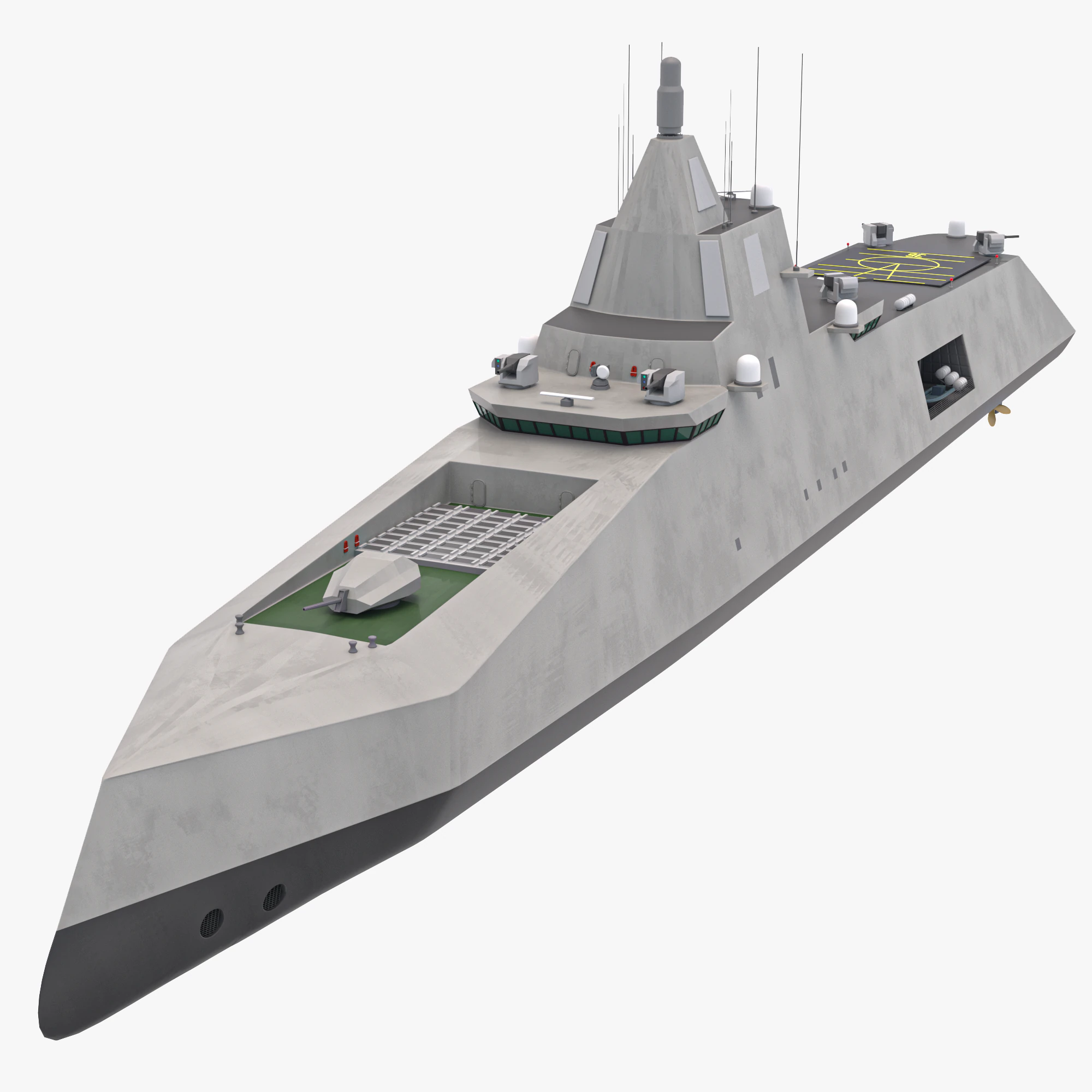 Stealth Navy Frigate v2 3D Model .c4d .max .obj .3ds .fbx .stl .blend 