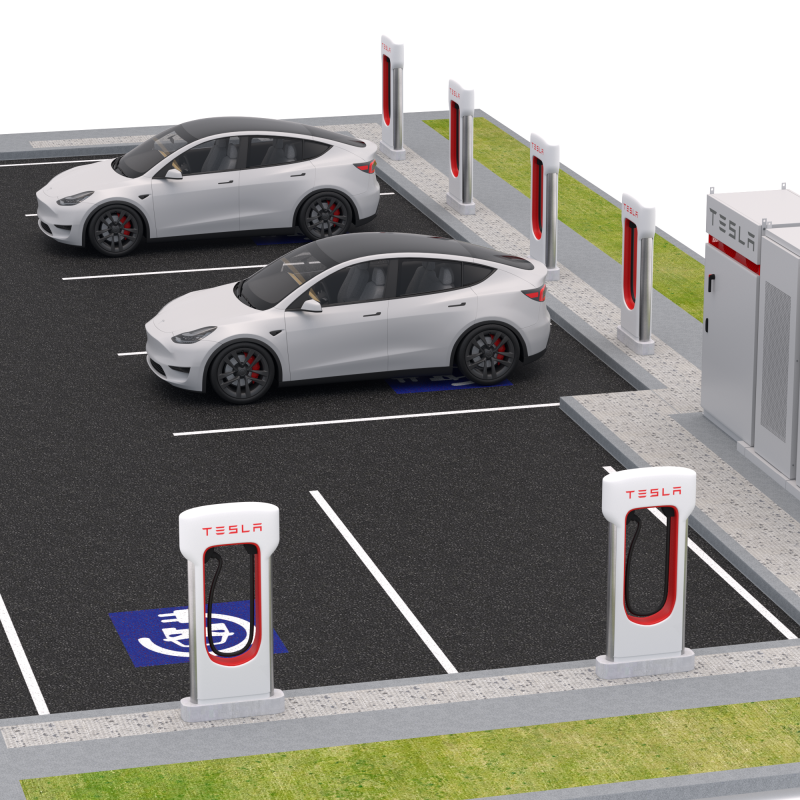 Station de recharge Tesla avec Y 2023 Modèle 3D .c4d .max .obj .3ds .fbx .stl .blend