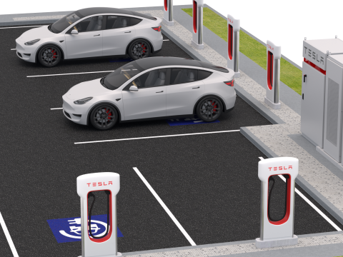 Estação Supercharger Tesla com Y 2023 Modelo 3D