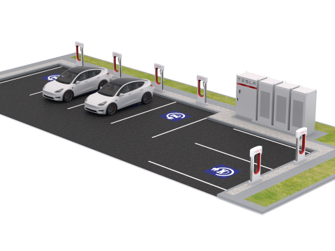 Station de recharge Tesla avec Y 2023 Modèle 3D