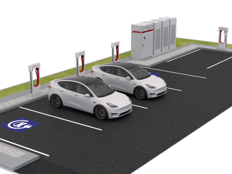 Station de recharge Tesla avec Y 2023 Modèle 3D