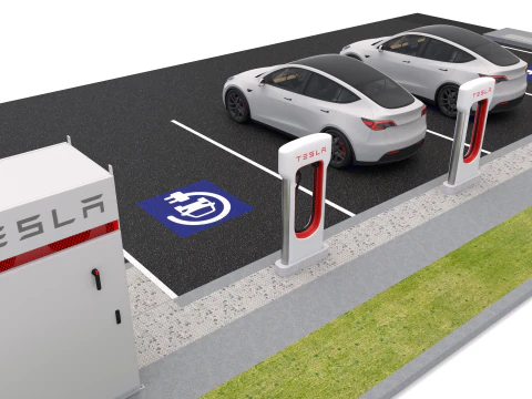 Esta&ccedil;&atilde;o Supercharger Tesla com Y 2023 Modelo 3D