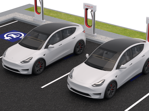 Station de recharge Tesla avec Y 2023 Modèle 3D