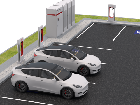 Station de recharge Tesla avec Y 2023 Modèle 3D