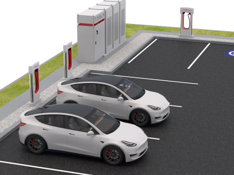 Esta&ccedil;&atilde;o Supercharger Tesla com Y 2023 Modelo 3D