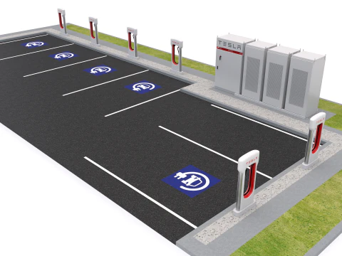 Esta&ccedil;&atilde;o Supercharger Tesla com Y 2023 Modelo 3D