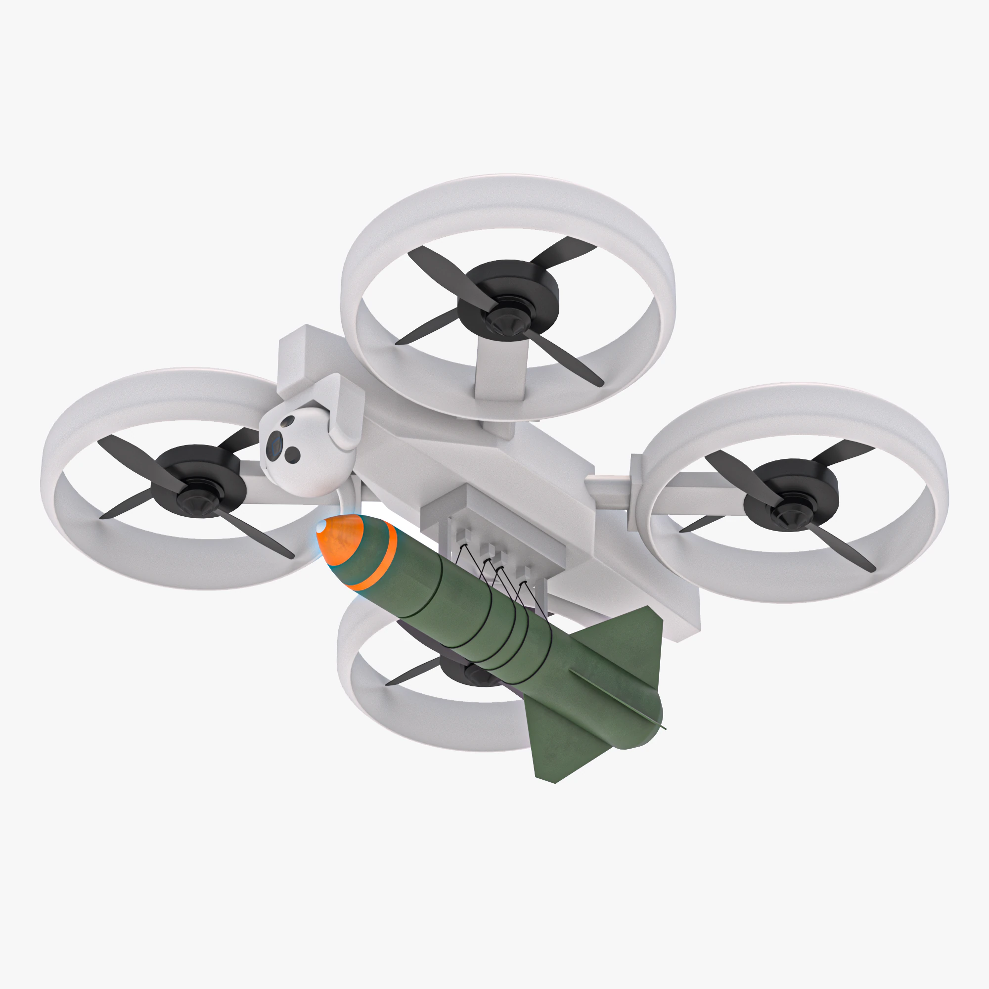 Military Quadrocopter Drone 3D Model .c4d .max .obj .3ds .fbx .stl .blend