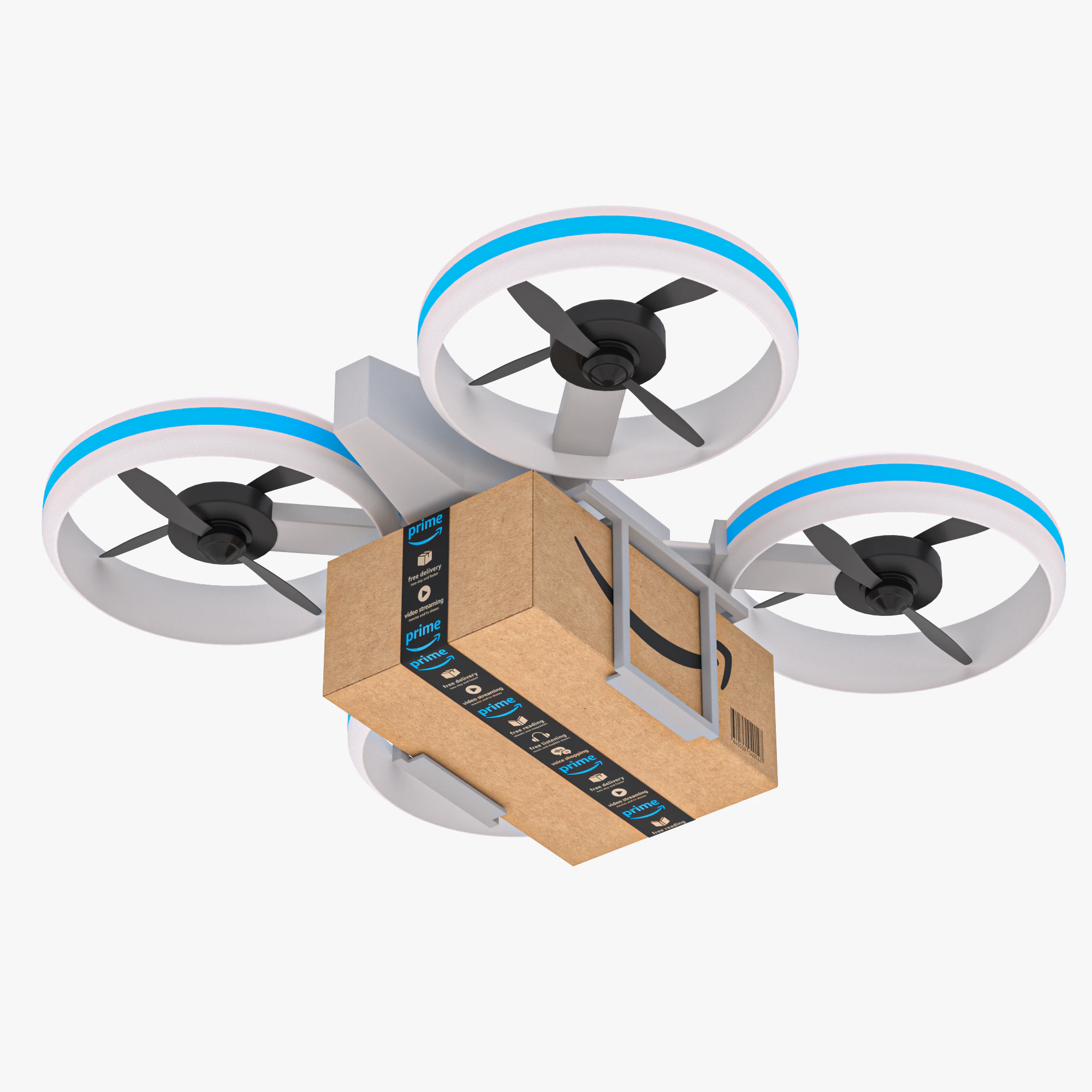 Amazon Quadrocopter Drone Delivery 3D Model .c4d .max .obj .3ds .fbx .stl .blend