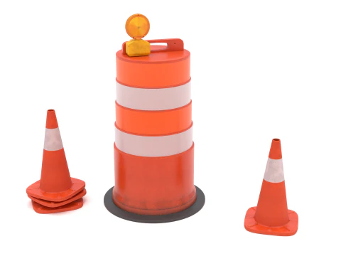 Barricata e cono del barile di traffico Modello 3D
