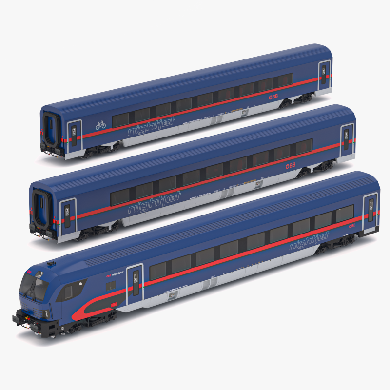 Tren de pasajeros OBB Nightjet Colección 4 Modelo 3D .c4d .max .obj .3ds .fbx .stl .blend 