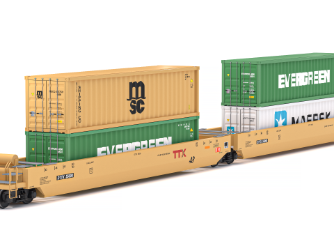 ТТХ двухэтажного вагона с контейнерами 3D Модель