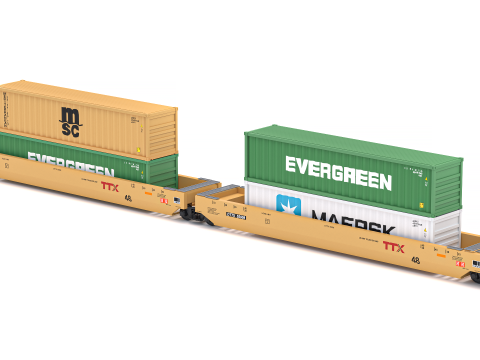 ТТХ двухэтажного вагона с контейнерами 3D Модель