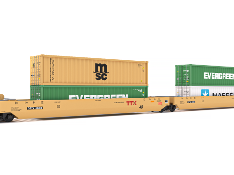 ТТХ двухэтажного вагона с контейнерами 3D Модель