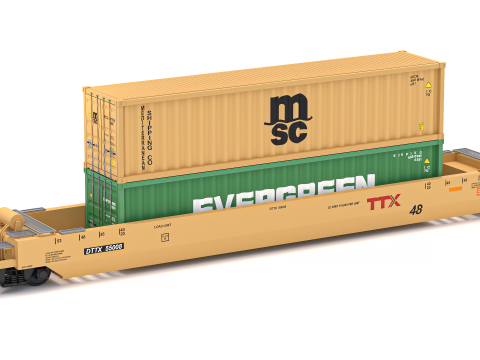 ТТХ двухэтажного вагона с контейнерами 3D Модель