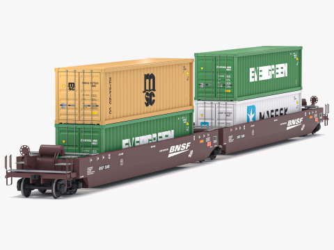 带集装箱的双层轨道车 BNSF 3D 模型