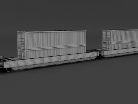 Double Stack Railcar BNSF with Containers 3D Model