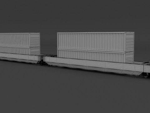 컨테이너가 포함된 이중 스택 철도차량 BNSF 3D 모델
