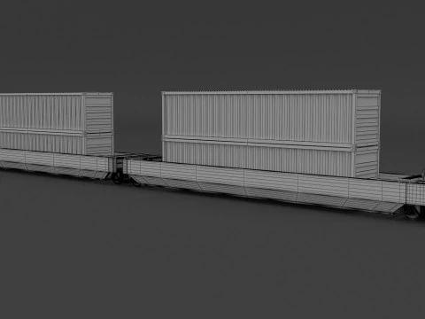 Double Stack Railcar BNSF with Containers 3D Model