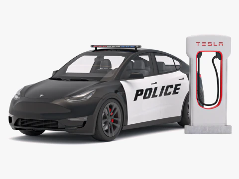 Polisi Tesla Y dan Supercharger V3 Model 3D