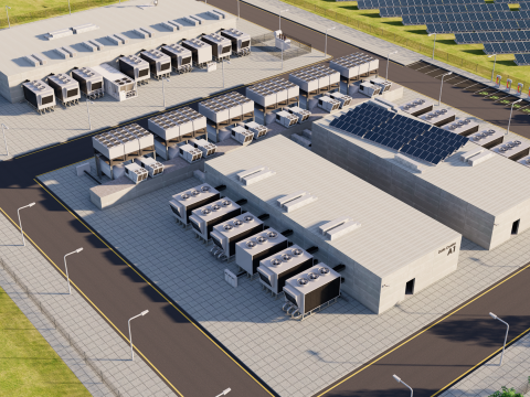 इंटीरियर और लैंडस्केप के साथ डेटा सेंटर 3D मॉडल