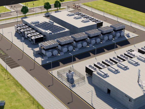 Data Center con interni e paesaggi Modello 3D