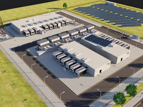 Data Center con interni e paesaggi Modello 3D