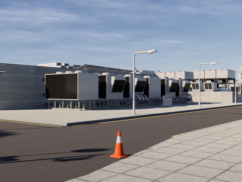 Data Center con interni e paesaggi Modello 3D