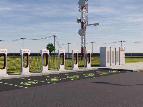 Data Center con interni e paesaggi Modello 3D