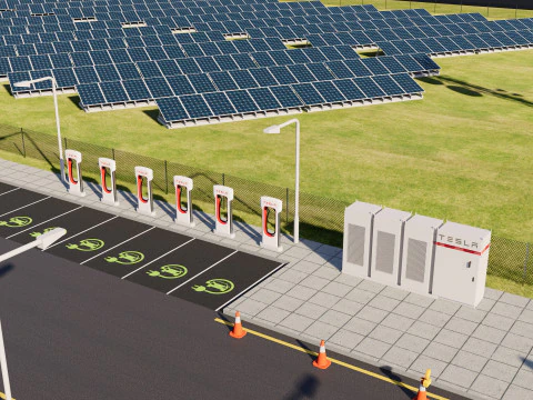 Data Center con interni e paesaggi Modello 3D