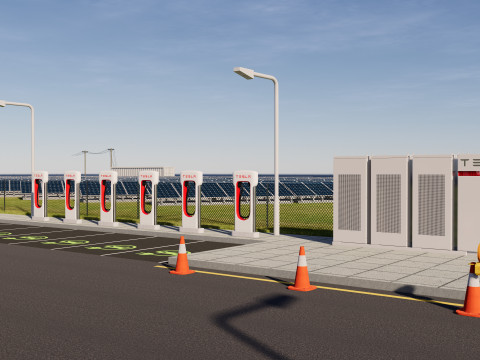 इंटीरियर और लैंडस्केप के साथ डेटा सेंटर 3D मॉडल