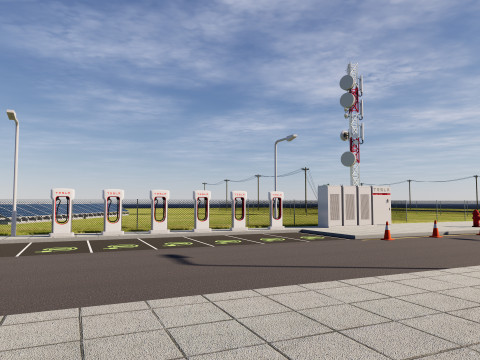 इंटीरियर और लैंडस्केप के साथ डेटा सेंटर 3D मॉडल