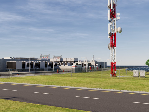 इंटीरियर और लैंडस्केप के साथ डेटा सेंटर 3D मॉडल