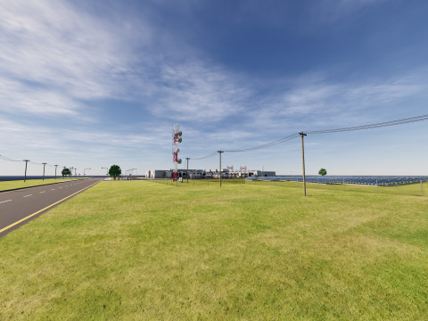 इंटीरियर और लैंडस्केप के साथ डेटा सेंटर 3D मॉडल