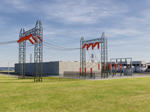 इंटीरियर और लैंडस्केप के साथ डेटा सेंटर 3D मॉडल