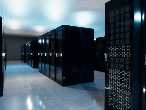 इंटीरियर और लैंडस्केप के साथ डेटा सेंटर 3D मॉडल