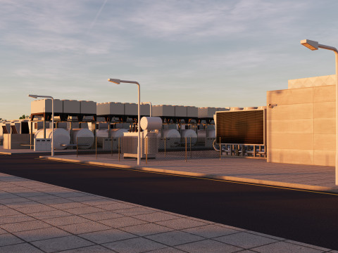 इंटीरियर और लैंडस्केप के साथ डेटा सेंटर 3D मॉडल