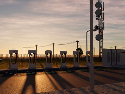 इंटीरियर और लैंडस्केप के साथ डेटा सेंटर 3D मॉडल