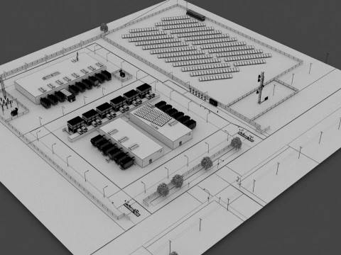 Data Center con interni e paesaggi Modello 3D