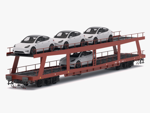 Autorack Car Transporter и Tesla Y 3D Модель