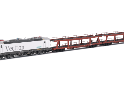 Autorack Train and Siemens Vectron Locomotive 3D Model