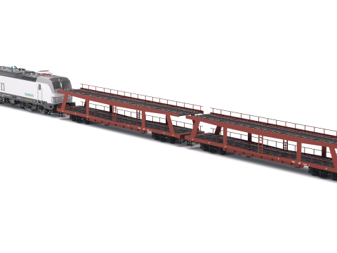 Autorack Train and Siemens Vectron Locomotive 3D Model
