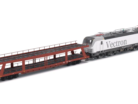 Treno Autorack e locomotiva Siemens Vectron Modello 3D