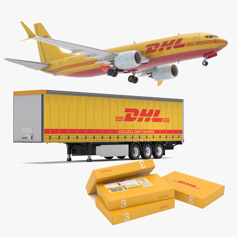 DHL デリバリー セミトレーラー ボーイング 737 コレクション 3Dモデル .c4d .max .obj .3ds .fbx .stl .blend