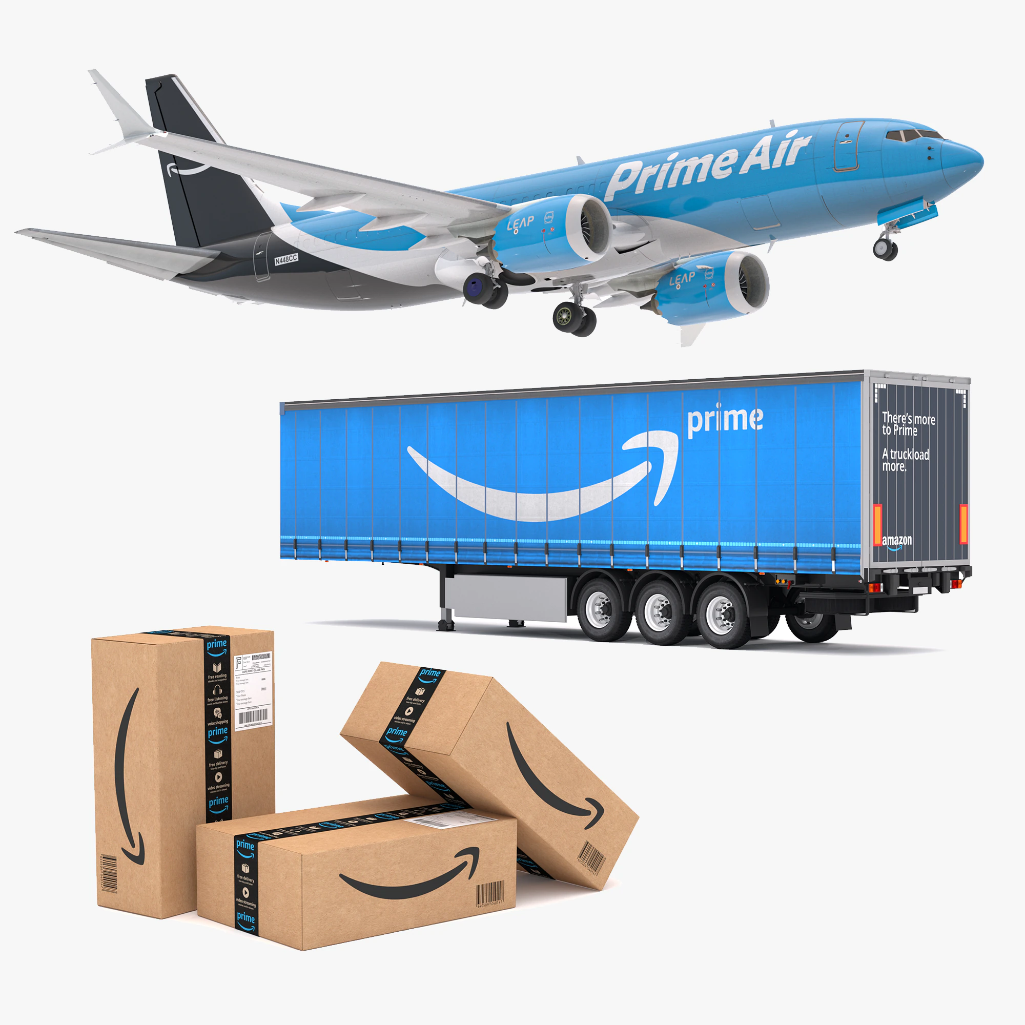 Amazon Prime Delivery Semi Trailer Boeing 737 Collection 3D Model .c4d .max .obj .3ds .fbx .stl .blend 